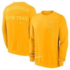 Мужской флисовый пуловер золотистого цвета Milwaukee Brewers Statement Ball Game Nike