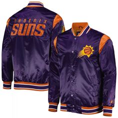 Мужская атласная университетская куртка с длинными кнопками фиолетового цвета Phoenix Suns Force Play Starter