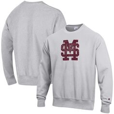 Мужской серый пуловер с логотипом обратного плетения Mississippi State Bulldogs Vault, толстовка Champion
