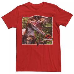 Мужская футболка с рисунком «Парк Юрского периода Raptor выходит из леса» Jurassic World, красный