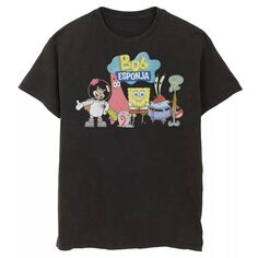 Мужская футболка с рисунком Губка Боб Квадратные Штаны Bob Esponja Happy Group Shot Nickelodeon, черный