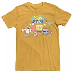 Мужская футболка с рисунком Губка Боб Квадратные Штаны Bob Esponja Happy Group Shot Nickelodeon, золотой