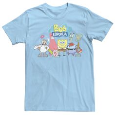 Мужская футболка с рисунком Губка Боб Квадратные Штаны Bob Esponja Happy Group Shot Nickelodeon, светло-синий