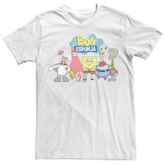 Мужская футболка с рисунком Губка Боб Квадратные Штаны Bob Esponja Happy Group Shot Nickelodeon, белый