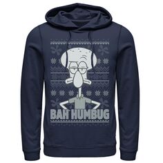 Мужская толстовка с капюшоном Губка Боб Квадратные Штаны Squidward Bah Humbug Ugly Christmas Graphic Nickelodeon, синий