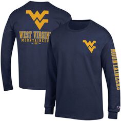Мужская темно-синяя футболка с длинными рукавами West Virginia Mountaineers Team Stack Champion