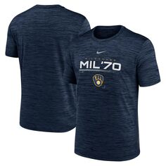 Мужская темно-синяя футболка Milwaukee Brewers с надписью Velocity Performance Nike