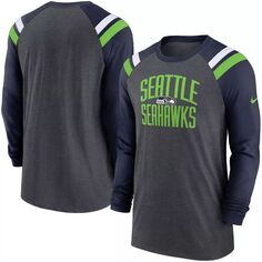 Мужская спортивная футболка темно-серого цвета/темно-синего цвета Сиэтл Сихокс Tri-Blend реглан, модная спортивная футболка с длинными рукавами Nike