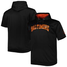 Мужской черный/оранжевый пуловер с капюшоном Baltimore Orioles Big &amp; Tall контрастного цвета с короткими рукавами