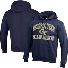 Мужской темно-синий пуловер с капюшоном Georgia Tech Yellow Jackets High Motor Champion