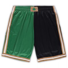 Мужские шорты Mitchell &amp; Ness Kelly Green/Black Boston Celtics Big &amp; Tall Classics из твердой древесины с разрезом Swingman