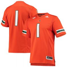 Мужская футбольная майка #1 оранжевого цвета Miami Hurricanes Team Premier Premier adidas