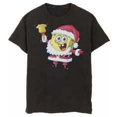 Мужская футболка SpongeBob SquarePants с рисунком Санта-Клауса Nickelodeon, черный