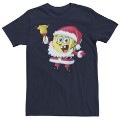 Мужская футболка SpongeBob SquarePants с рисунком Санта-Клауса, Синяя Nickelodeon, синий