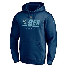 Мужской темно-синий пуловер с капюшоном с фирменным логотипом Seattle Kraken Authentic Pro Secondary Logo Fanatics