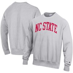 Мужской серый пуловер с принтом NC State Wolfpack Arch обратного плетения, свитшот Champion