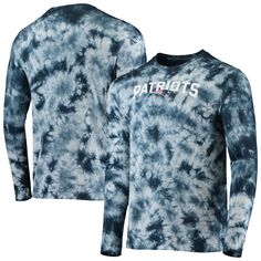Мужская темно-синяя футболка New England Patriots с длинными рукавами и принтом тай-дай New Era