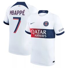 Мужская белая футболка с изображением Кайлиана Мбаппе Пари Сен-Жермен 2023/24, реплика игрока выездного стадиона Nike