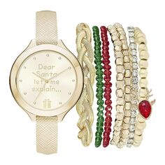 Женские часы Dear Santa и комплект браслетов красного, зеленого и золотого тонов Jessica Carlyle