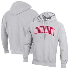 Мужской серый пуловер с капюшоном Cincinnati Bearcats Team Arch обратного переплетения Champion