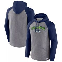Мужской пуловер с капюшоном с принтом реглан серого/темно-синего цвета с логотипом Seattle Seahawks By Design Fanatics