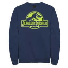 Мужской флисовый пуловер с графическим рисунком неоновый зеленый классический логотип Jurassic World Licensed Character, синий