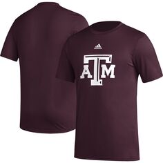 Мужская темно-бордовая футболка Texas A&amp;M Aggies Basics для вторичного использования перед игрой AEROREADY adidas