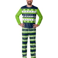 Мужской пижамный комплект FOCO College Navy Seattle Seahawks Team Ugly Пижамный комплект