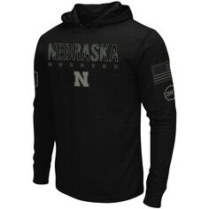 Мужская черная футболка с длинным рукавом с капюшоном Nebraska Huskers OHT Military Appreciation Colosseum