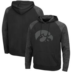 Мужской черный пуловер с капюшоном Iowa Hawkeyes Blackout 3.0 в тон реглан Colosseum