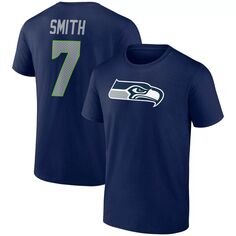 Мужская темно-синяя футболка с логотипом Geno Smith College Seattle Seahawks со значком игрока, именем и номером Fanatics