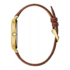 Мужские часы из нержавеющей стали золотистого цвета с коричневым кожаным ремешком — 44A116 Caravelle by Bulova