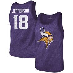 Мужская футболка Justin Jefferson Heathered Purple Minnesota Vikings с именем и номером, футболка Tri-Blend Majestic
