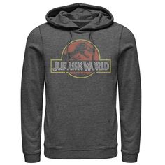 Мужской пуловер с капюшоном и классическим ретро-принтом «Мир Юрского периода» в стиле ретро с логотипом T-Rex Licensed Character