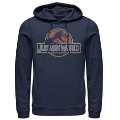 Мужской пуловер с капюшоном и классическим ретро-принтом «Мир Юрского периода» в стиле ретро с логотипом T-Rex Licensed Character, синий