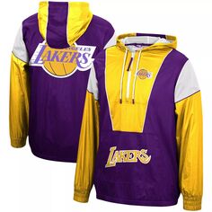 Мужская куртка с капюшоном Mitchell &amp; Ness фиолетового/золотого цвета Los Angeles Lakers из твердой древесины, классическая ветровка с полумолнией на половину длины