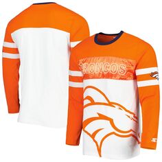 Мужская оранжево-белая футболка с длинным рукавом Denver Broncos Half-Time Starter