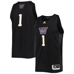 Мужская черная баскетбольная майка #1 Washington Huskies Swingman adidas