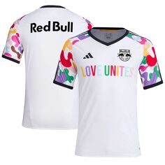 Мужская белая предматчевая футболка New York Red Bulls Pride 2023 adidas