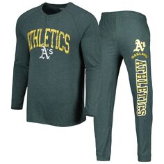 Мужская футболка Concepts Sport Green Oakland Athletics Inertia Raglan с длинными рукавами и надписью Henley