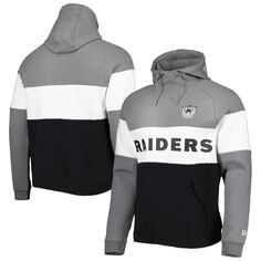 Мужской черный/серебристый пуловер с капюшоном Las Vegas Raiders Colorblock New Era