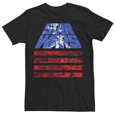 Мужская футболка с наклонным логотипом в стиле ретро «Звездные войны», красно-белая и синяя, с цветком 4 июля Star Wars, черный