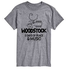 Футболка с рисунком Big &amp; Tall Woodstock 3 Days License, серый