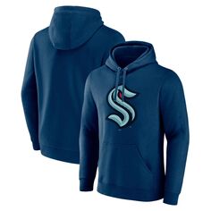Мужской пуловер с капюшоном с фирменным логотипом Deep Sea Blue Seattle Kraken Primary Logo Fanatics
