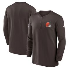 Мужской коричневый топ Cleveland Browns 2023 Sideline Performance с молнией четверти и длинными рукавами Nike