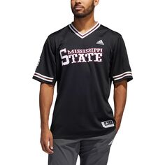 Мужская черная бейсбольная майка Mississippi State Bulldogs с v-образным вырезом adidas