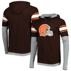 Мужская коричневая футболка с капюшоном с длинным рукавом Cleveland Browns New Era