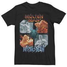 Мужская футболка с рисунком «Человек-паук вдали от дома» Hydro-Man и Molten Man Marvel