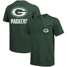 Футболка с карманами Green Bay Packers Threads Tri-Blend — меланжево-зеленый Majestic