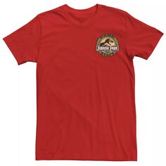 Мужская футболка с графическим рисунком и логотипом Jurassic Park Staff с карманной нашивкой Licensed Character, красный